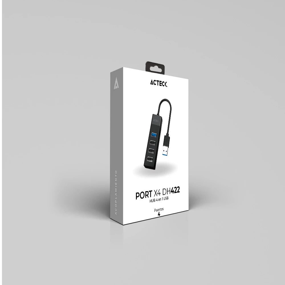 HUB Port X4 DH422 4 en 1 / Entrada USB A/ 1xUSB 3.0 + 3xUSB 2.0 / Negro