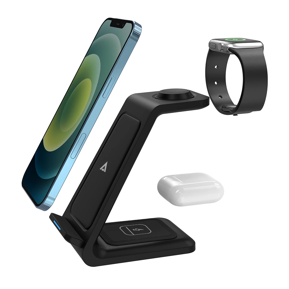 Cargador Inalámbrico Energon S-Mate CI720 3 en 1 / Para IPhone 15 W, IWatch 3 W y AirPods 5 W / Negro