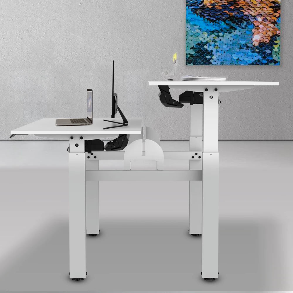 Escritorio de Oficina Ergo Desk V2 ED727 Ergonómico Doble Solo Estructura / Ajuste Eléctrico de Altura/ Soporta hasta 60 Kg por Lado + Panel de control / Blanco