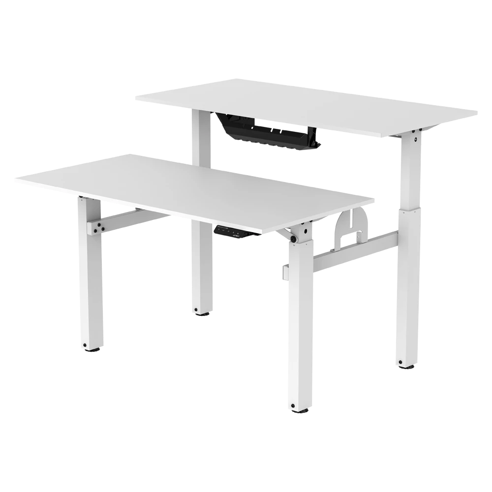 Escritorio de Oficina Ergo Desk V2 ED727 Ergonómico Doble Solo Estructura / Ajuste Eléctrico de Altura/ Soporta hasta 60 Kg por Lado + Panel de control / Blanco