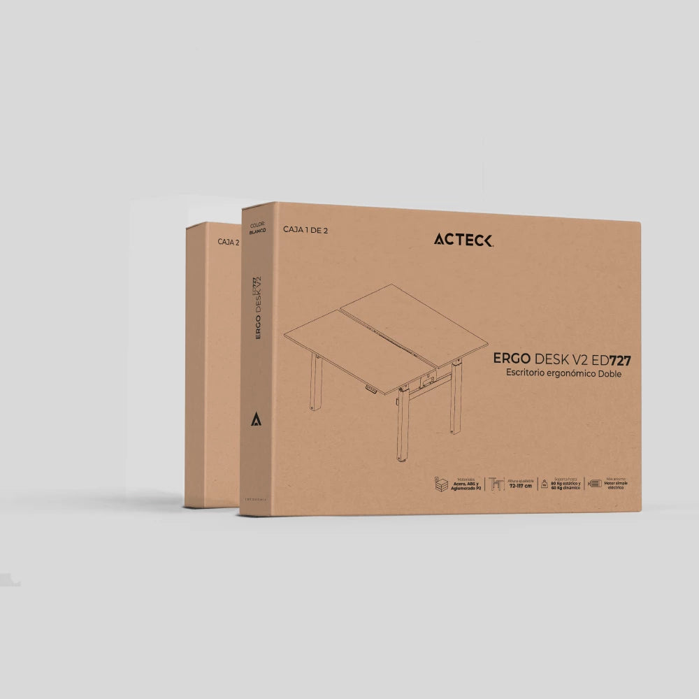 Escritorio de Oficina Ergonómico Doble Estructura | Ergo Desk V2 ED727 | Blanco