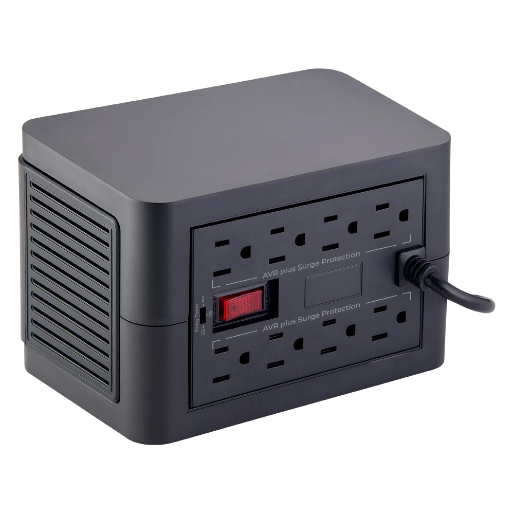 Regulador de Voltaje | Enertor Protect RV800 | 400 W/800 VA | 8 Enchufes+ 1 Metro de Cable Externo| Protección 175 J + LED indicadores | Negro
