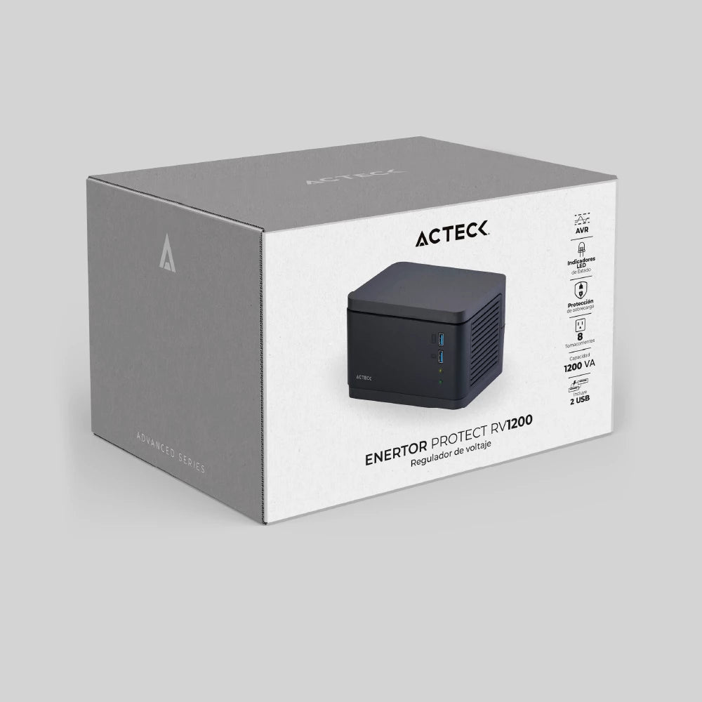 Regulador de Voltaje 600 W/1200 VA | Enertor Protect RV1200 | Negro
