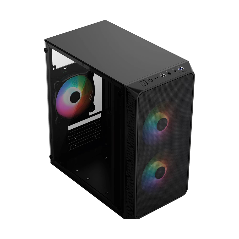 Gabinete Mini Torre | Doom Pro Mesh GI730M | Max MB Mini-ATX Micro-ATX Fuente ATX 600 W | 1x USB 3.0 + 1x USB 2.0 + 3xFan FRGB | Panel Izq Cristal + Frente Mesh | Negro