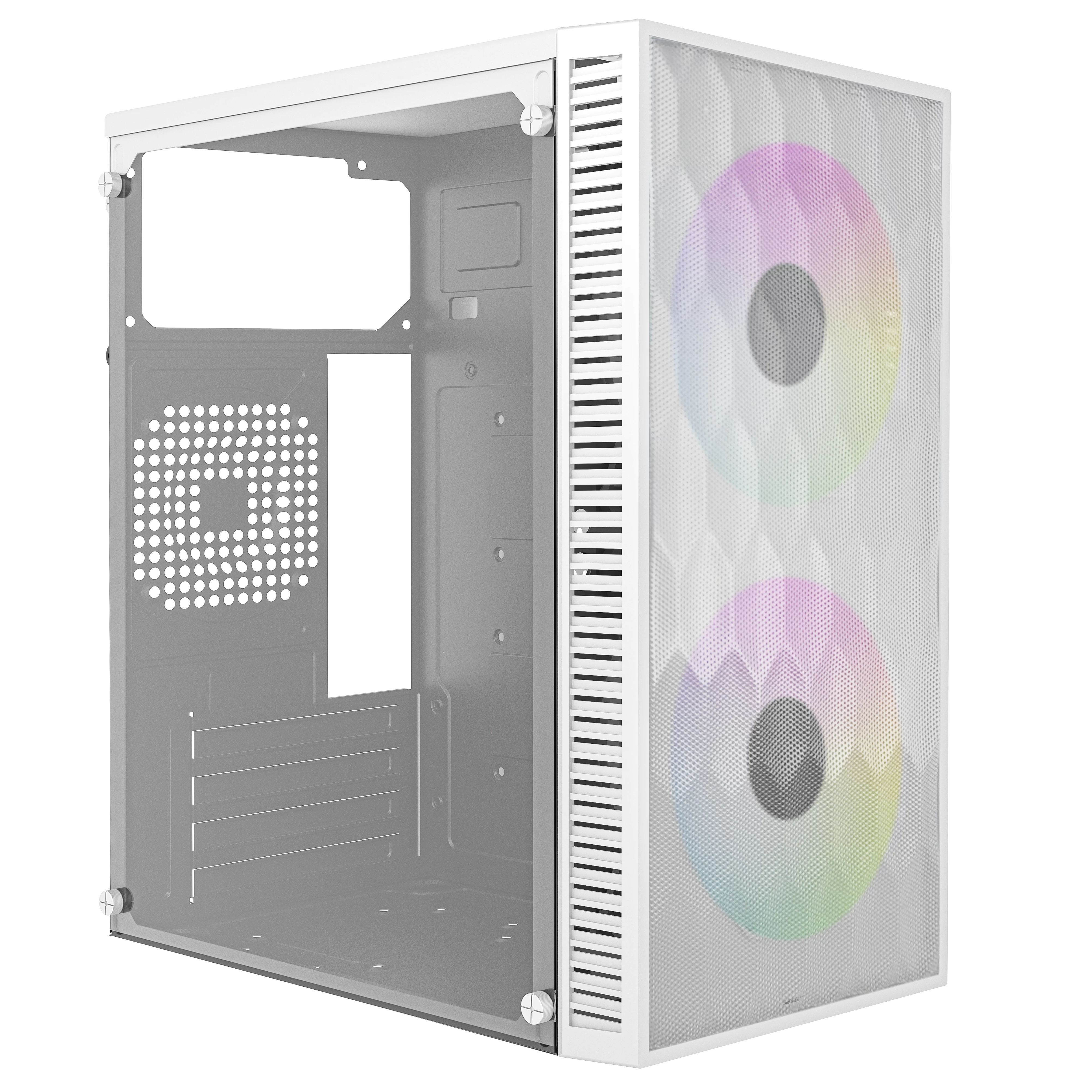 Gabinete Compacto Mini | Torre Fuji GC470 | Max MB M-ATX / Fuente ATX 500 W | 2x USB 2.0 + 1x USB 3.0+ 2x Fan FRGB | Panel Izq Acrilico + Frente Mesh | Blanco