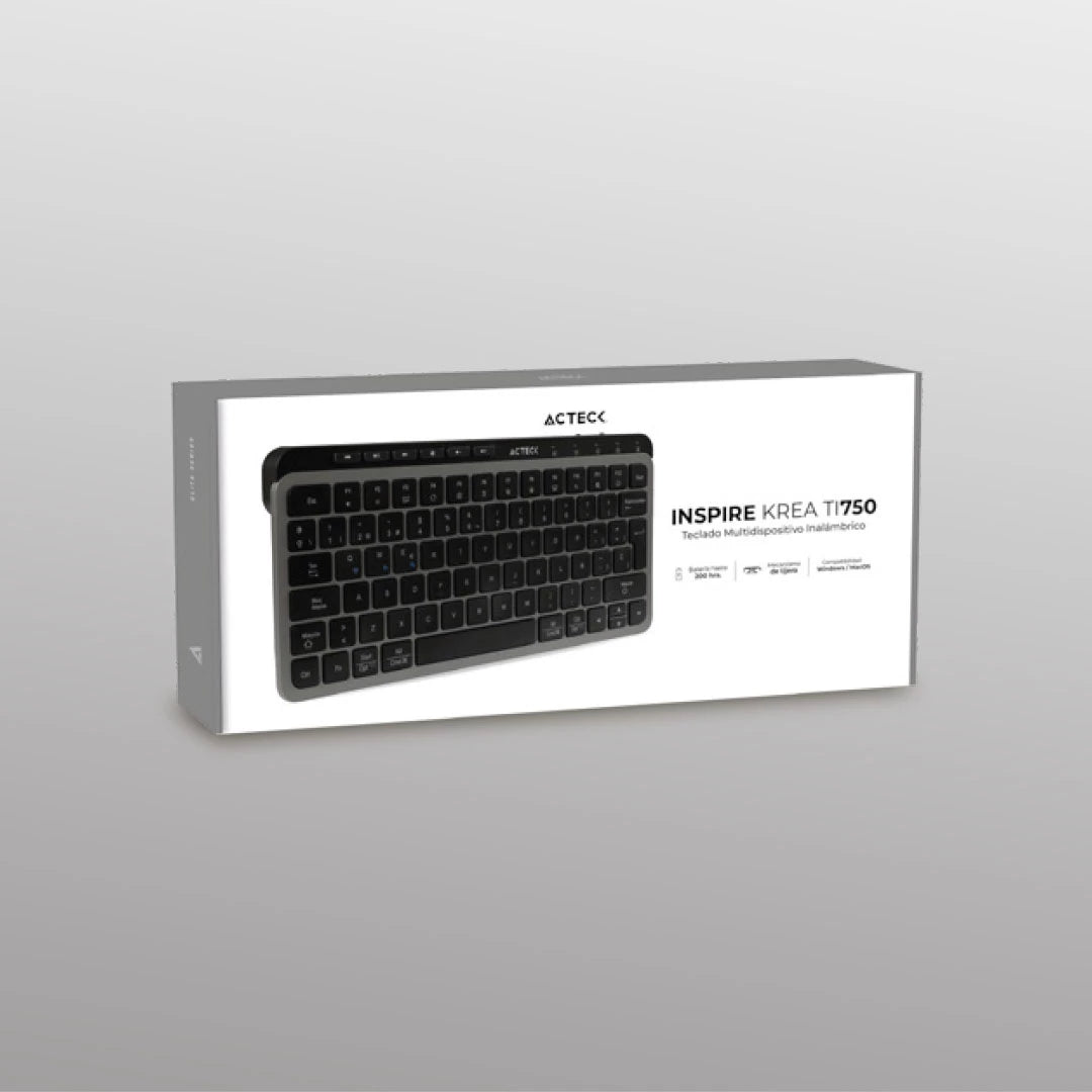 Teclado Multidispositivo | Inspire Krea TI750 | 2.4 MHz + 2 modos BT | Tamaño 65% | Teclas de Membrana Tipo Tijera + Perfil Delgado + Teclas Multimedia | Recargable | Elite Negro-Gris