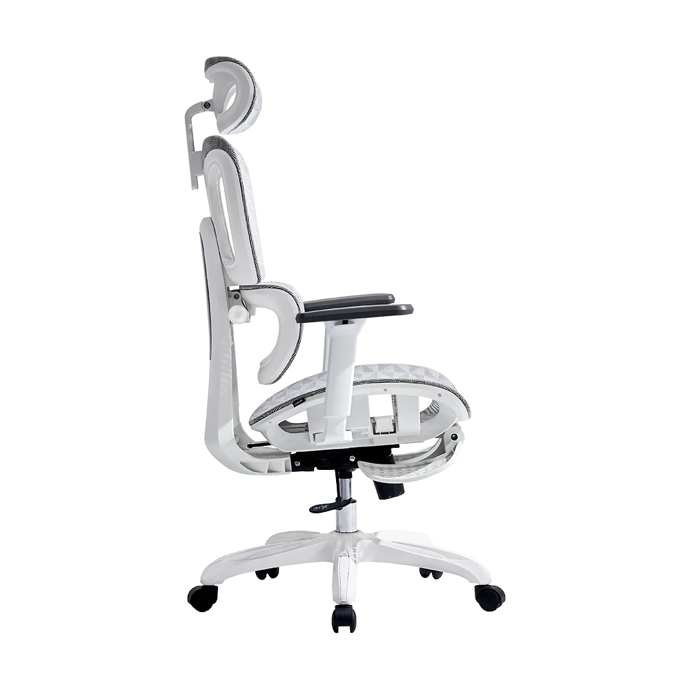 Silla de Oficina Ergonómica | Flux Pro EC757 | Malla + PP + Nylon | Pistón Clase 4 + Soporta hasta 136 Kg + Mecanismo Mecánico + 135° | Reposabrazos 3D + Reposapiés | Elite | Blanco