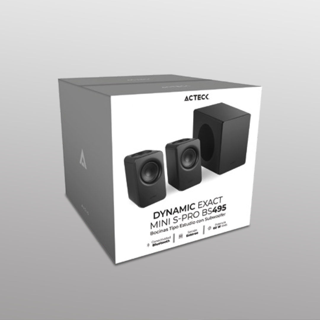 Bocinas para Computo con Subwoofer | Dynamic Exact Mini S-Pro BS495 | Bluetooth 5.3 + RCA + HDMI + USB 2.0 + 3.5 mm | Sonido Estéreo + 2.0 | 60 W | Subwoofer Alámbrico | Advanced Negro