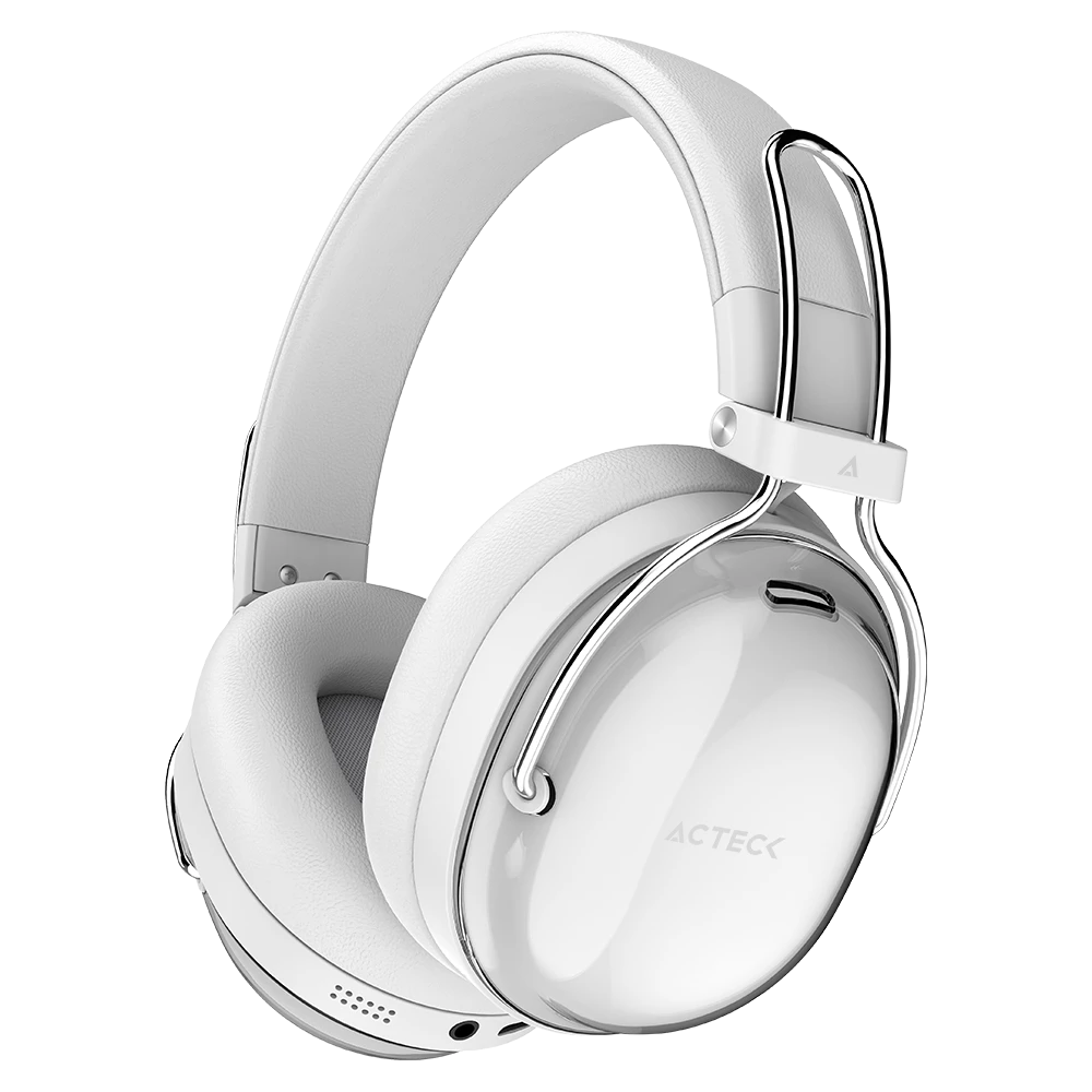Audífonos Inalámbricos Over Ear | Luxe Pure HP730 | Bluetooth 5.4 | Bocinas 40 mm | Cancelación de ruido Híbrido + Mic | Almohadillas de Cuero Proteico + Memory Foam | Recargables | Elite | Blanco