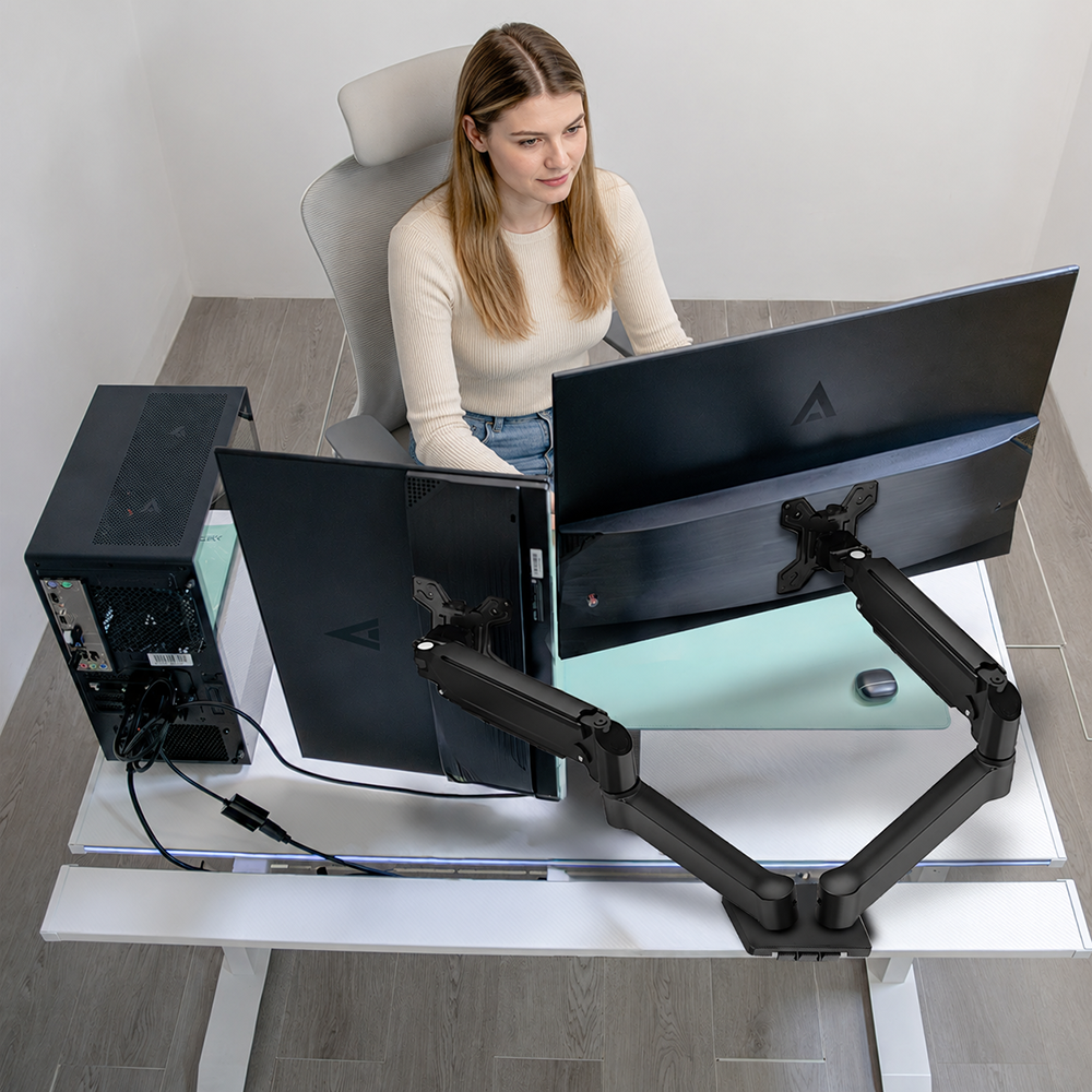 Soporte para Doble Monitor con C-Clamp | Enforce Motion SM727 | Negro