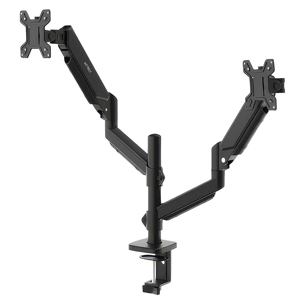 Soporte para Doble Monitor C/Ajuste mecanico de altura con C-Clamp | Enforce Motion SM728 | Negro