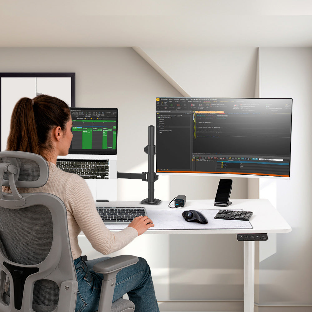 Soporte Doble para Monitor y Laptop Articulado con C-Clamp | Enforce Zone SM525 | Negro