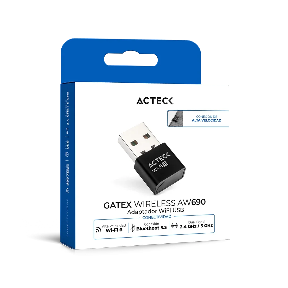 Adaptador USB Inalambrico 2 en 1 Bluetooth 5.3 y WiFi 6 | Gatex Wireless AW690