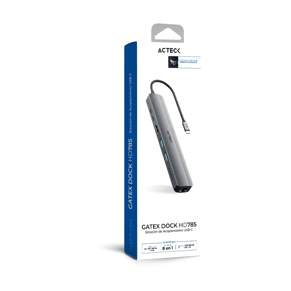 Hub USB-C 8 en 1 | Gatex Dock HD785 | Advanced Series Titanio