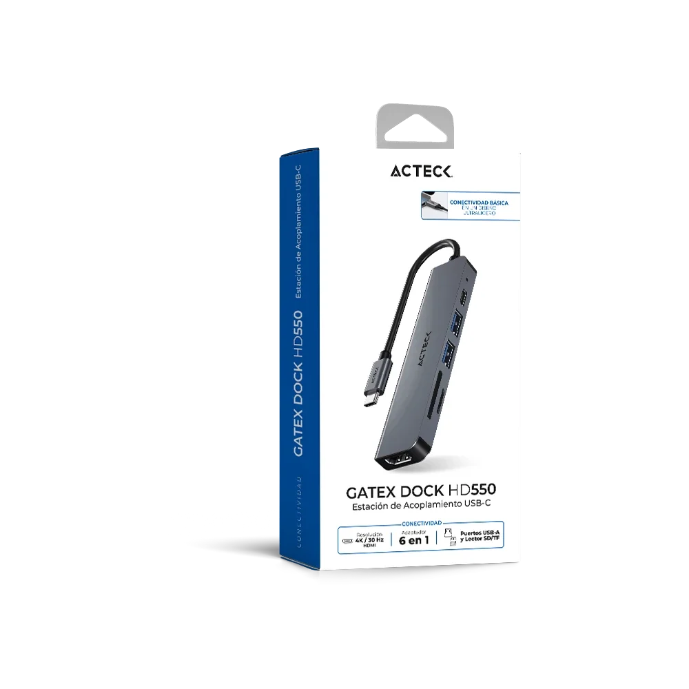 Hub USB-C 6 en 1 | Gatex Dock HD550 | Advanced Series Titanio