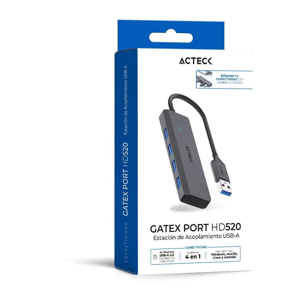 Hub USB-A 4 en 1 | Gatex Port HD520 | Advanced Series Titanio