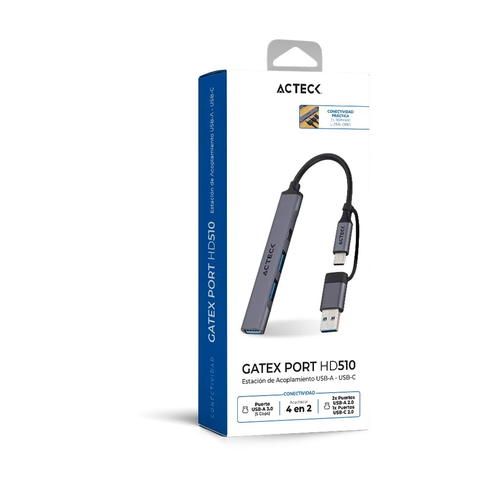 Hub USB-C/A 4 en 2 | Gatex Port HD510 | Essential Series Titanio