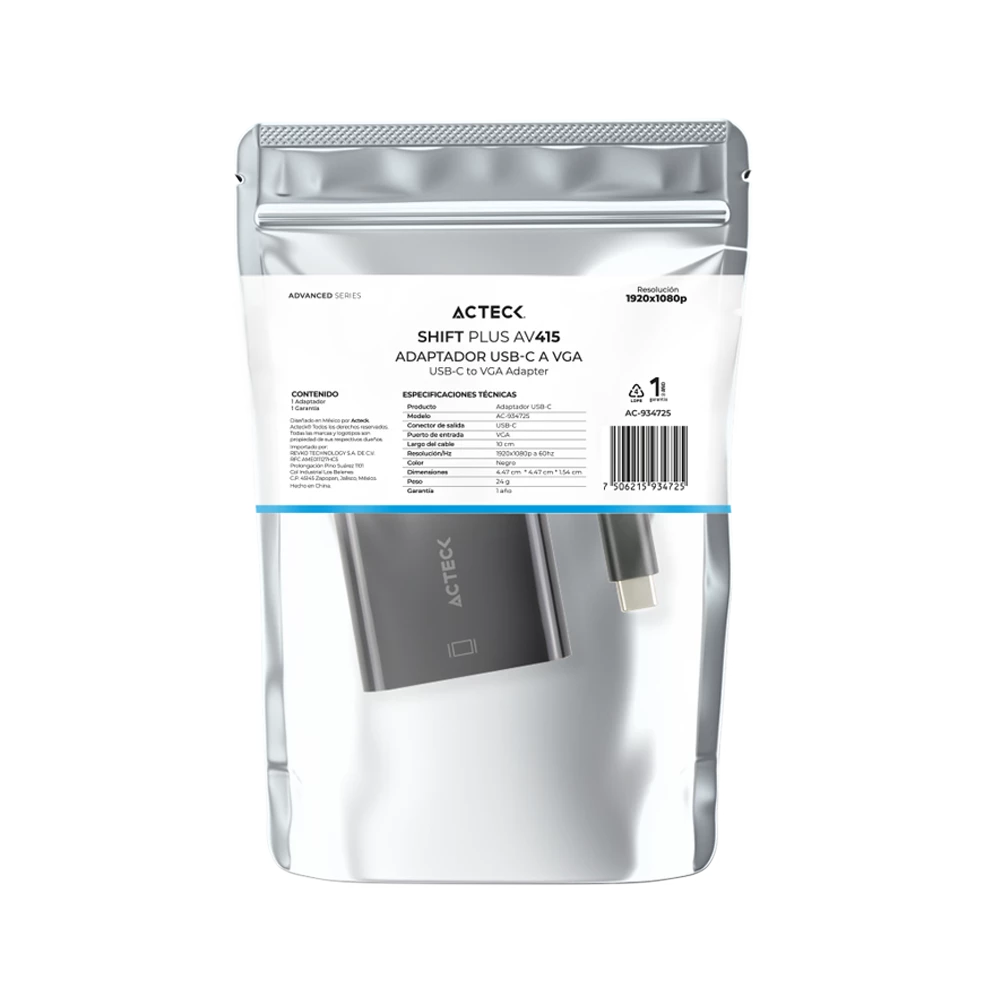 Adaptador USB Tipo C a VGA | Shift Plus AV415