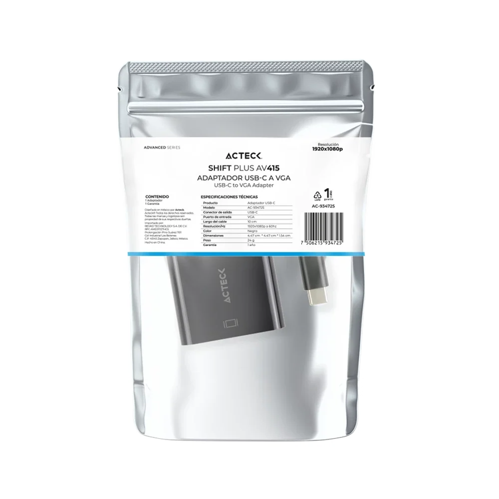 Adaptador USB Tipo C a VGA | Shift Plus AV415