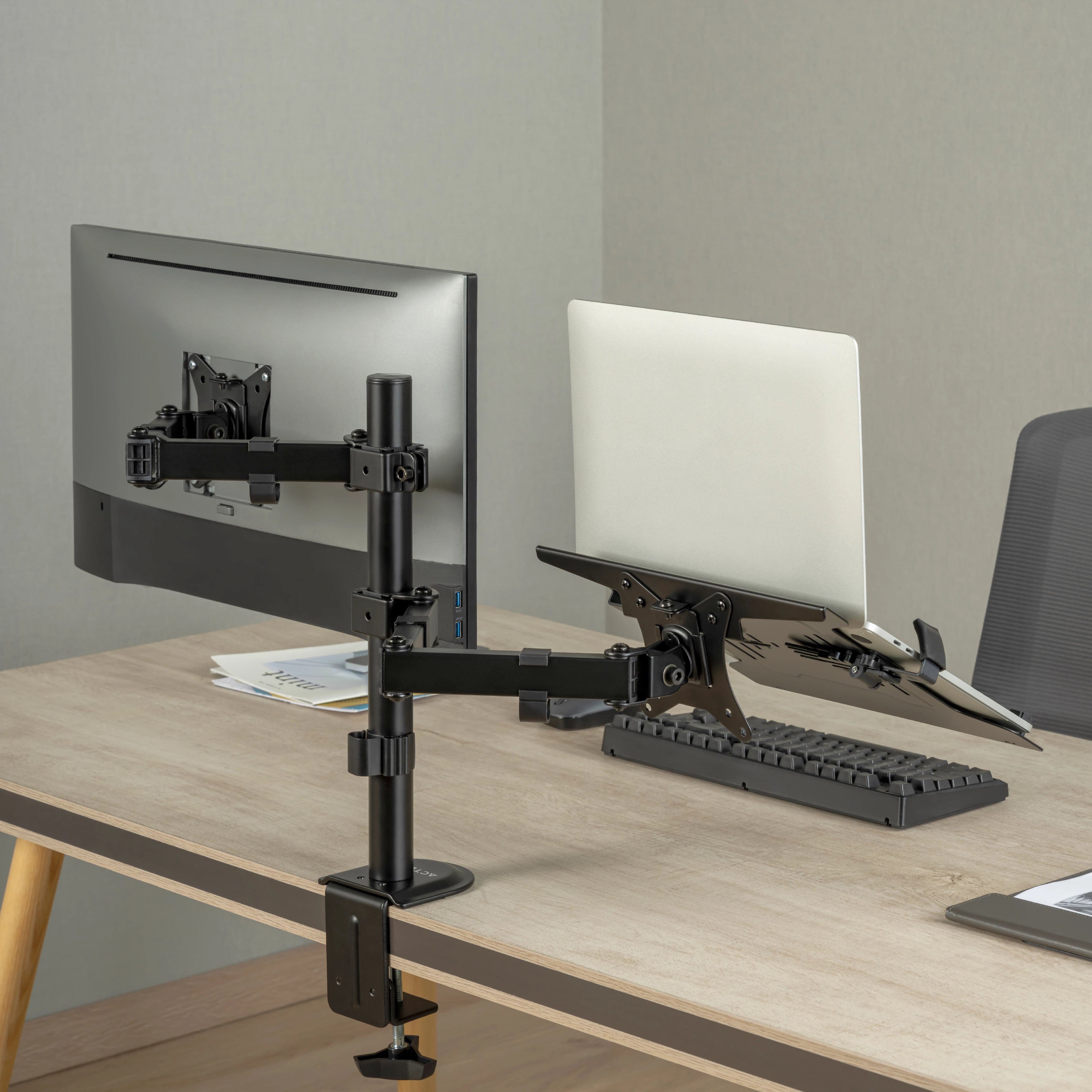 Soporte Articulado para Escritorio Articulado para 1 Monitor + 1 Laptop / 17" - 32 " | Enforce Zone SM480 | Negro