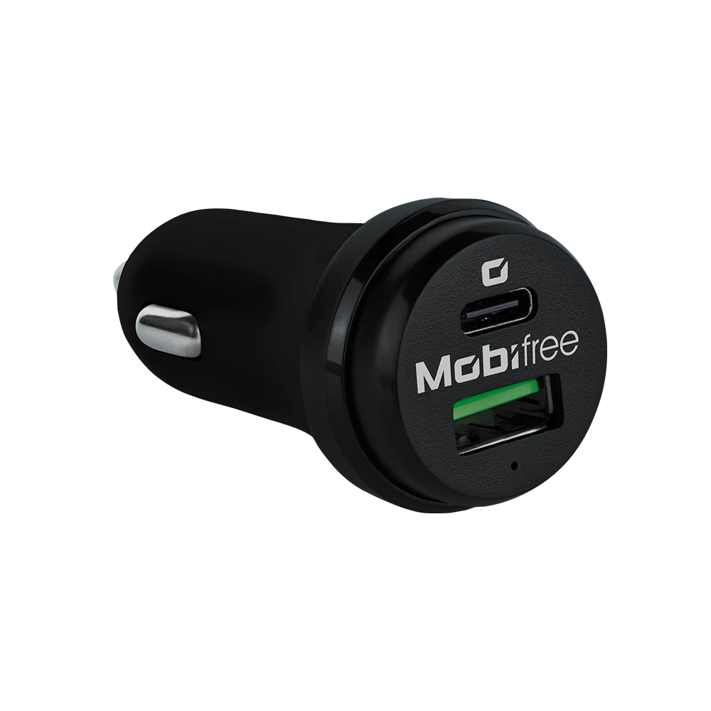 Cargador de Auto Tipo-C 2.1 A | Ridefree | 1xUSB C + 1xUSB A Negro