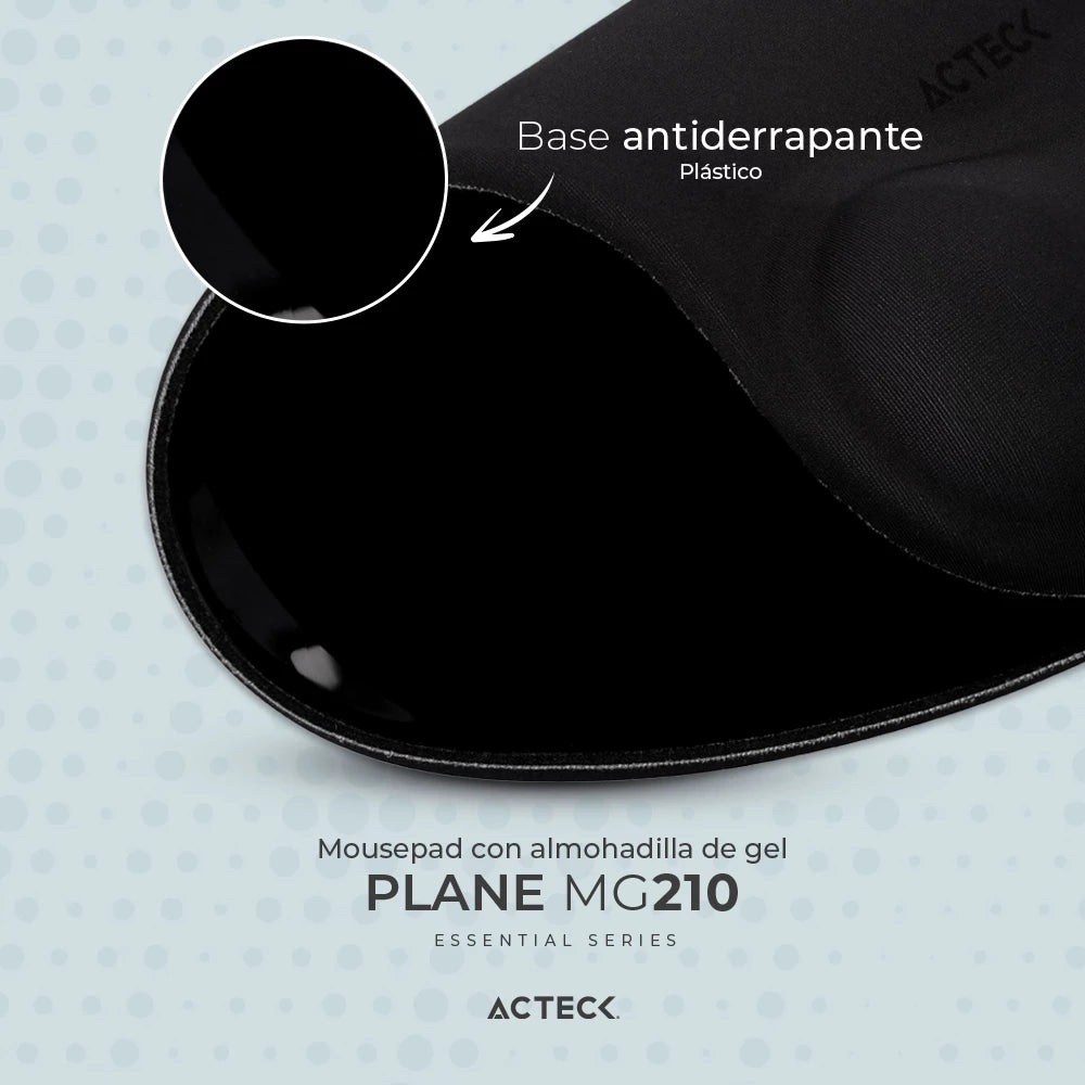 Alfombrilla para Mouse | Plane MG210 | con Reposamuñecas de Gel Acabo de Tela + Base antideslizante + 24x21x2.5cm | Essential Series Grafito