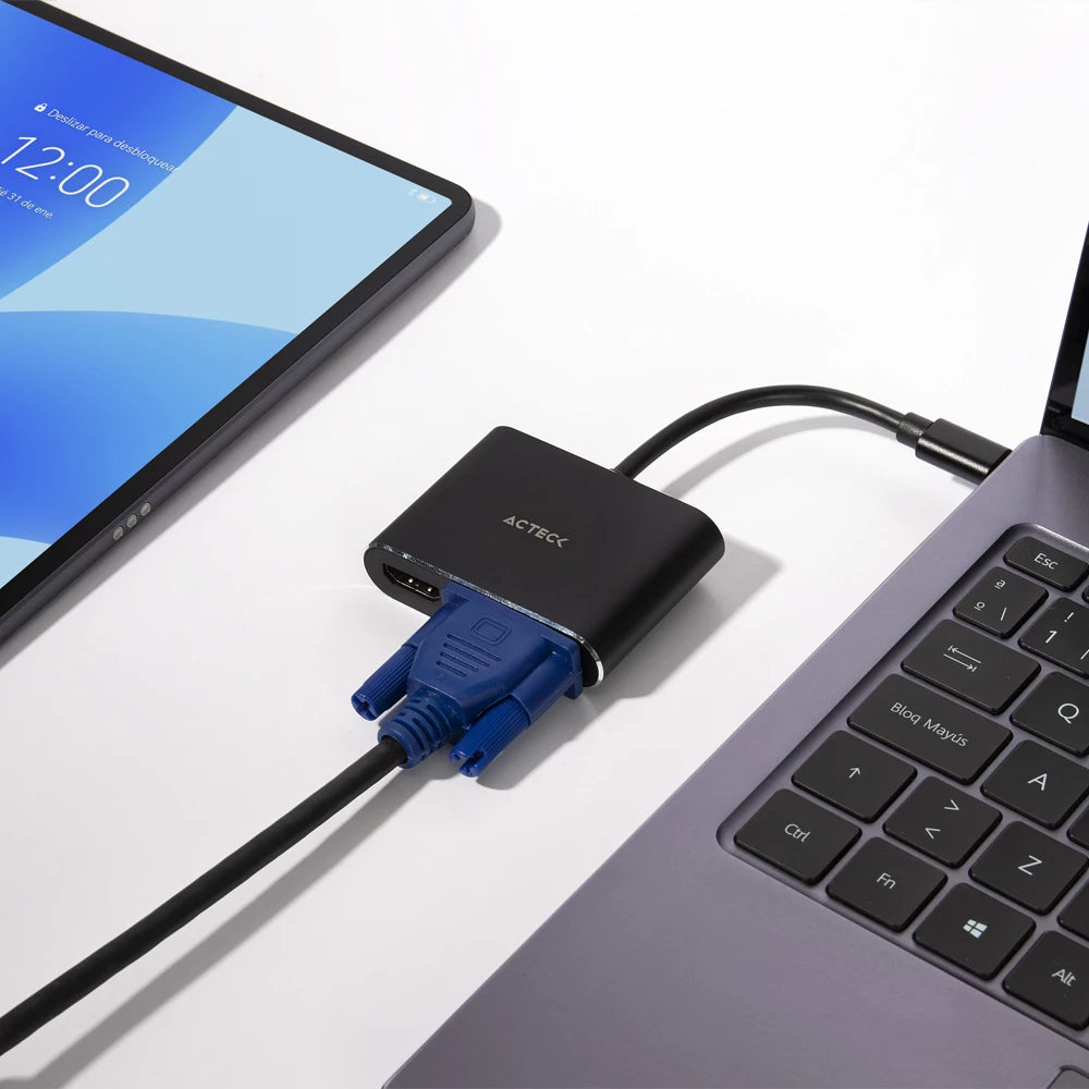 Adaptador USB C a HDMI VGA Shift Plus AV420 2 en 1 Para Video Ha