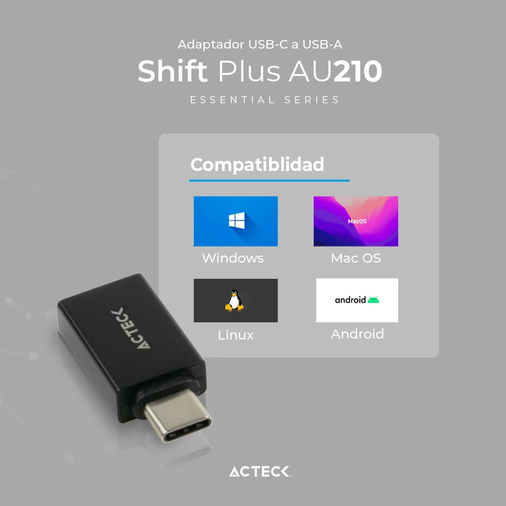 Adaptador USB C a USB A 3.0 | Shift Plus AU210 | Tipo Dongle OTG