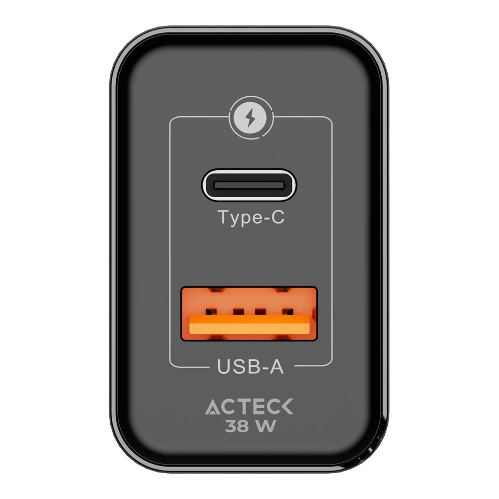 Cargador de Pared | Energon Plus CP440 | con tecnologia GaN Carga Ultra Rapida 38W + 1x USB C PD + 1x USB A | Elite Series Negro