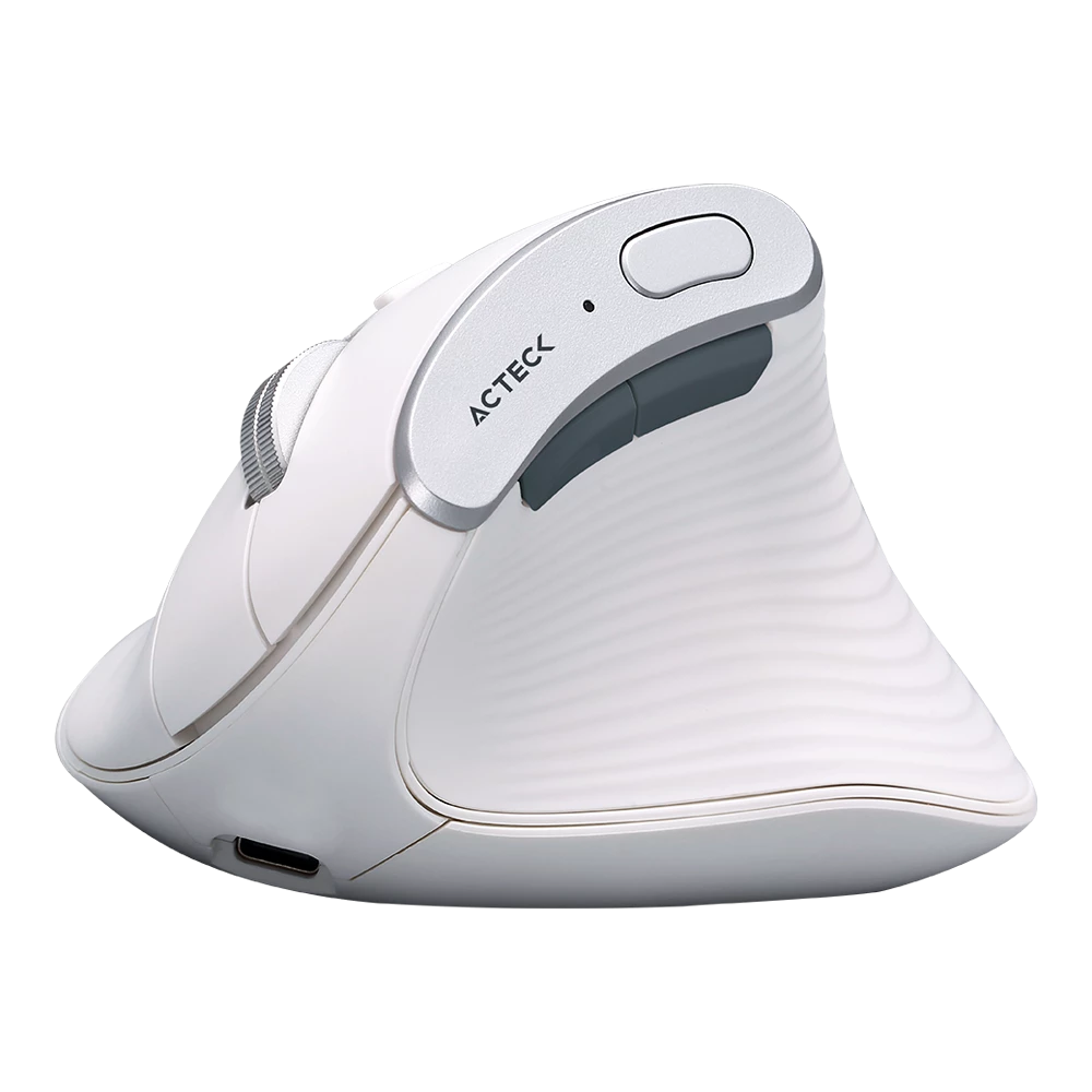 Mouse Ergonómico Vertical | Virtuos Fitt Pro MI770 | 2.4 Ghz + 2 Modos Bluetooth de 2,400 DPI s 3 Nvl + Scroll rapido + 8 Botones + Bat Recarga 50h + USB-C Elite Series Blanco