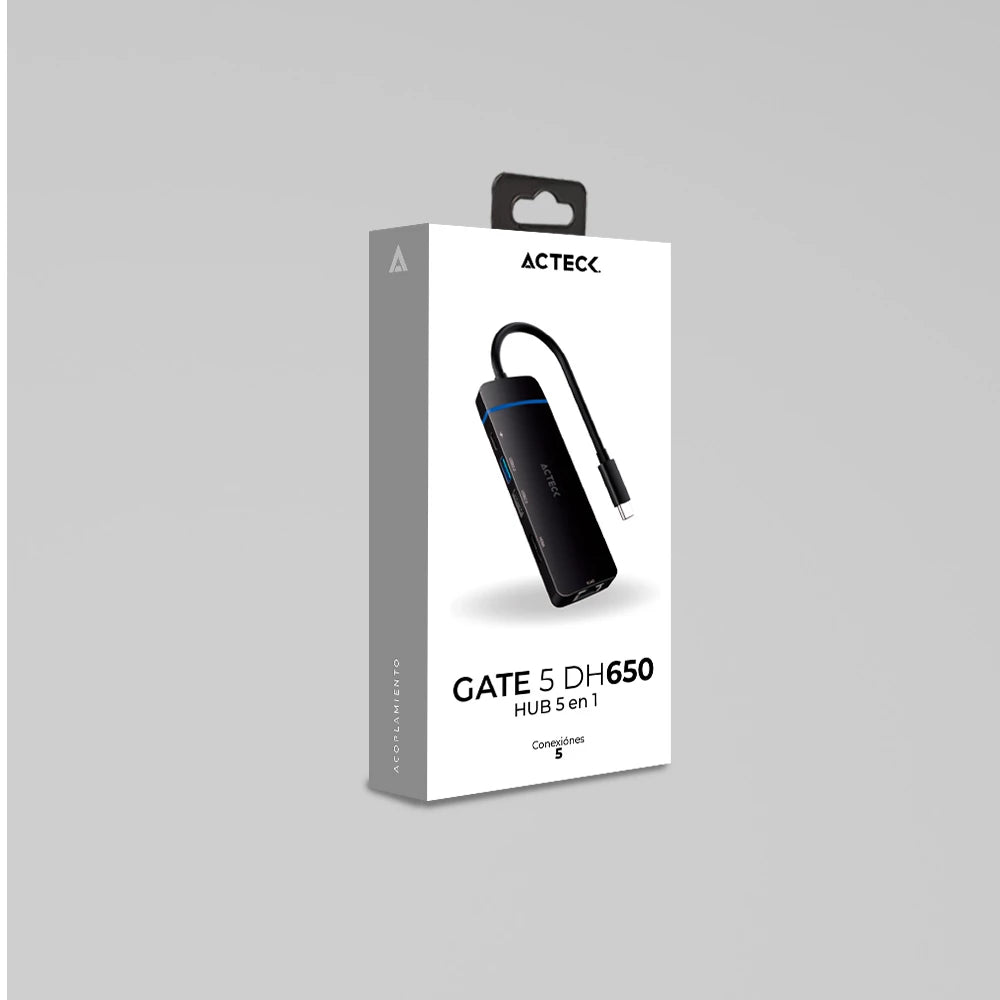 HUB Gate 5 DH650 5 en 1 / Entrada USB C/ 4k Hdmi + 2xUSB 3.0 + PD 100w + Ethernet RJ45 / Negro
