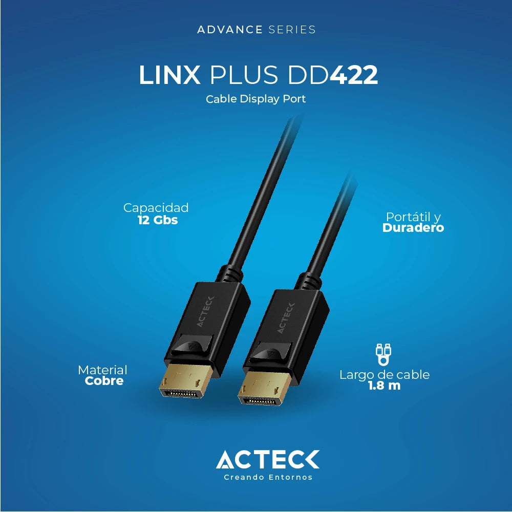 Cable | Linx Plus DD422 DP a DP / 1.8m + 4K 60Mhz/ 2160p + Macho a Macho | Negro