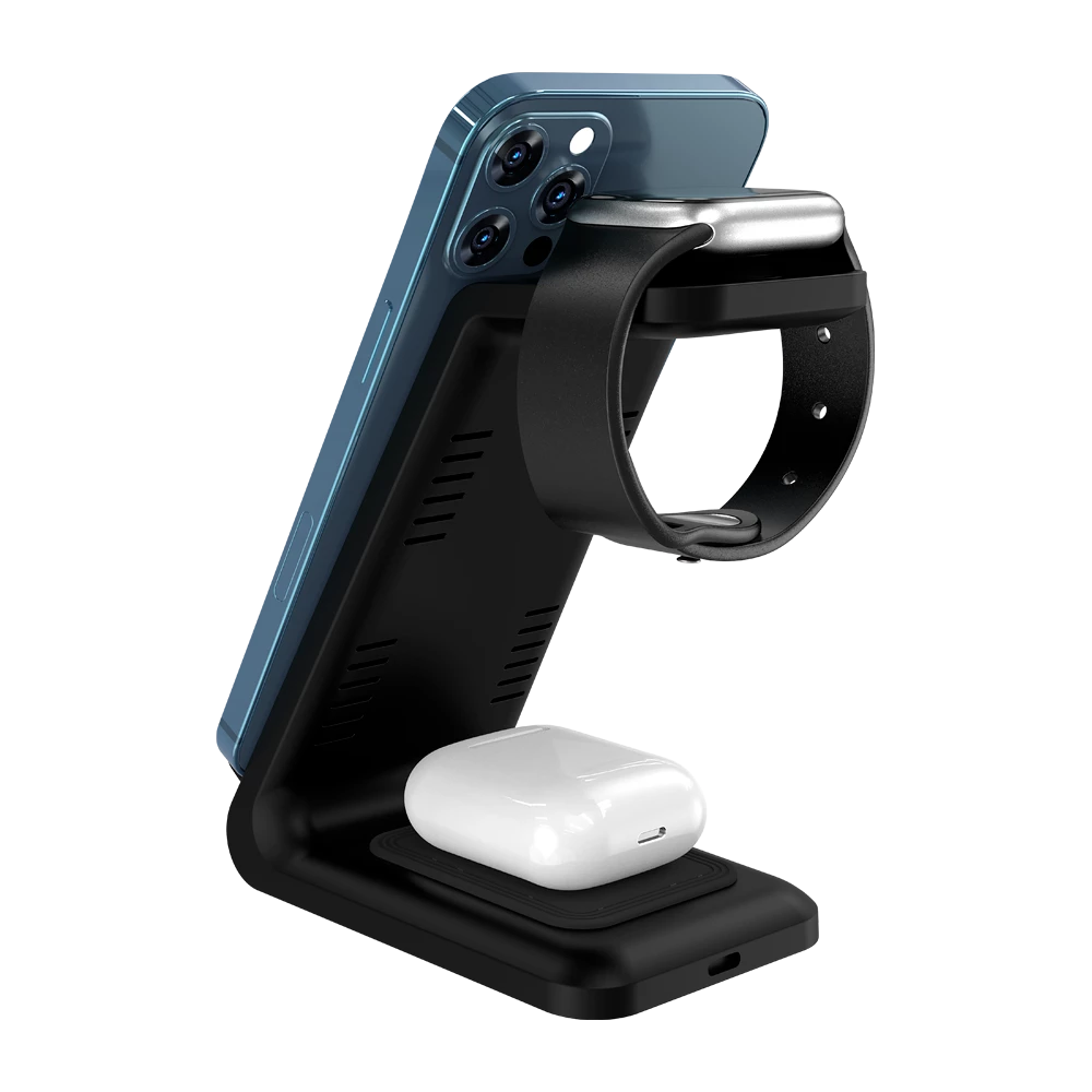 Cargador Inalámbrico Energon S-Mate CI720 3 en 1 / Para IPhone 15 W, IWatch 3 W y AirPods 5 W / Negro