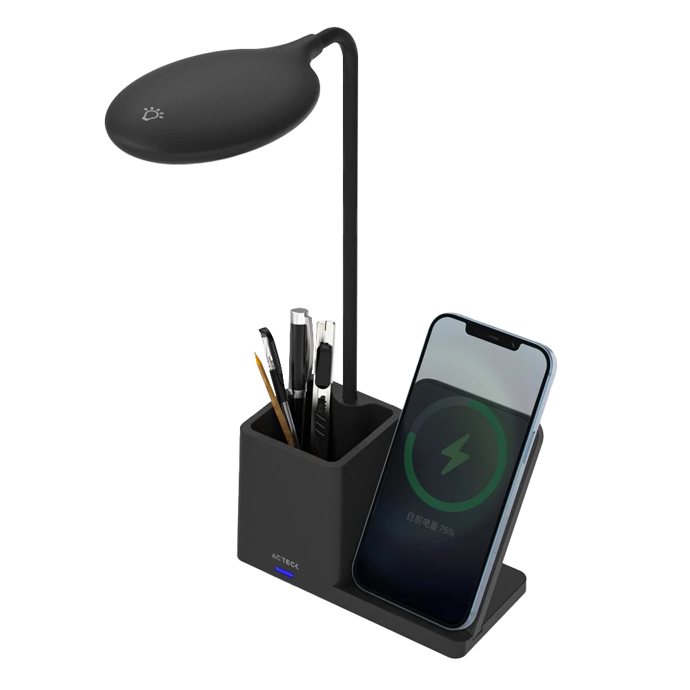 Cargador de Escritorio | Energon Lumimate CI722 | Lampara Led + Carga Inalámbrica + Portalápices / Para Smartphones | Negro