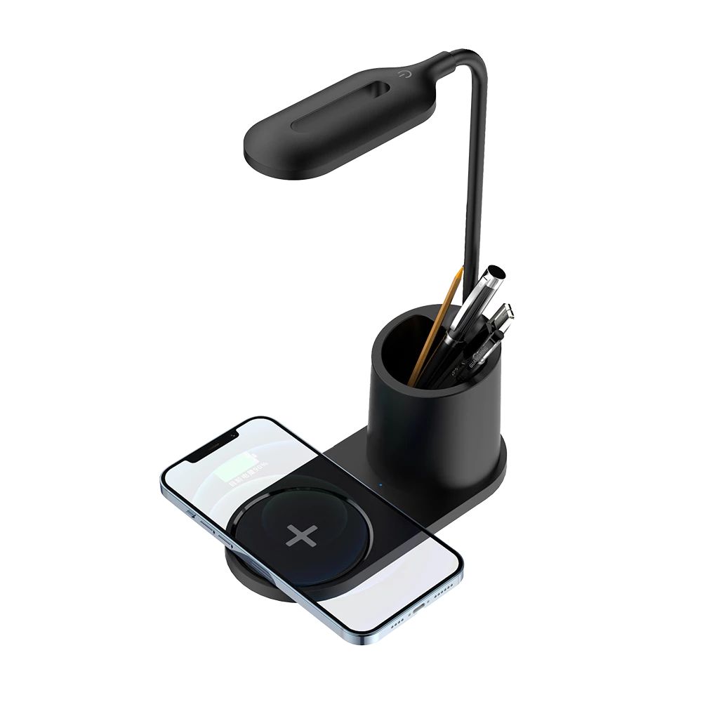 Cargador de Escritorio | Energon Lumimate CI711 | Lampara Led + Carga Inalámbrica + Portalápices / Para Smartphones | Negro