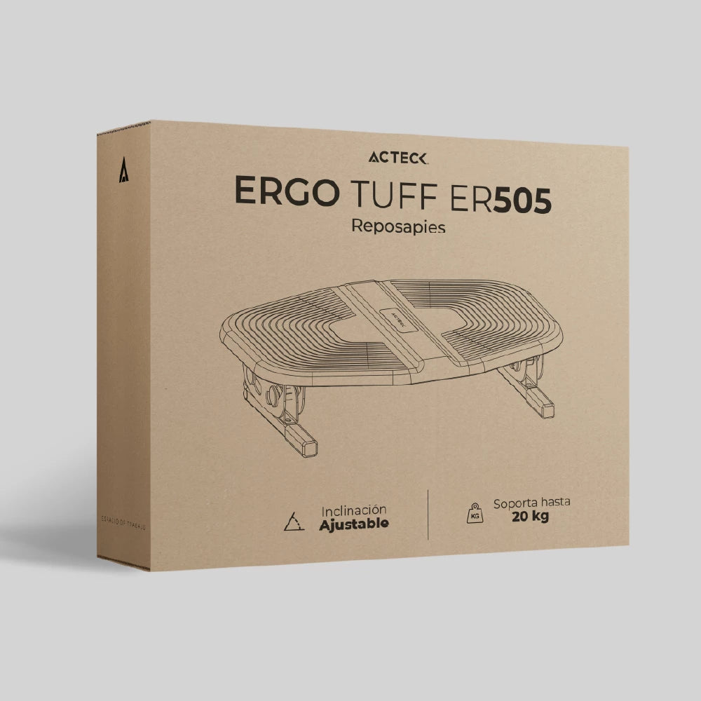 Reposapies Ergo Tuff ER505 Ergonómico / Ajustable 20° + Peso Max 20 kg+ Antiderrapante/ 400 x 300 x 99 + Acero y Plástico / Negro