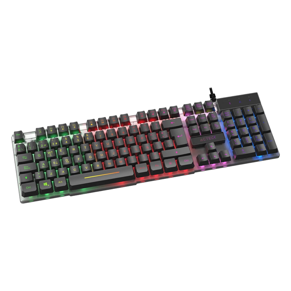 Teclado Diseño Iluminado | Led Aurean II TA220G | Alámbrico Alma Traslucida + Conexión USB A 2.0 de 1.5m | Essential Series | Negro