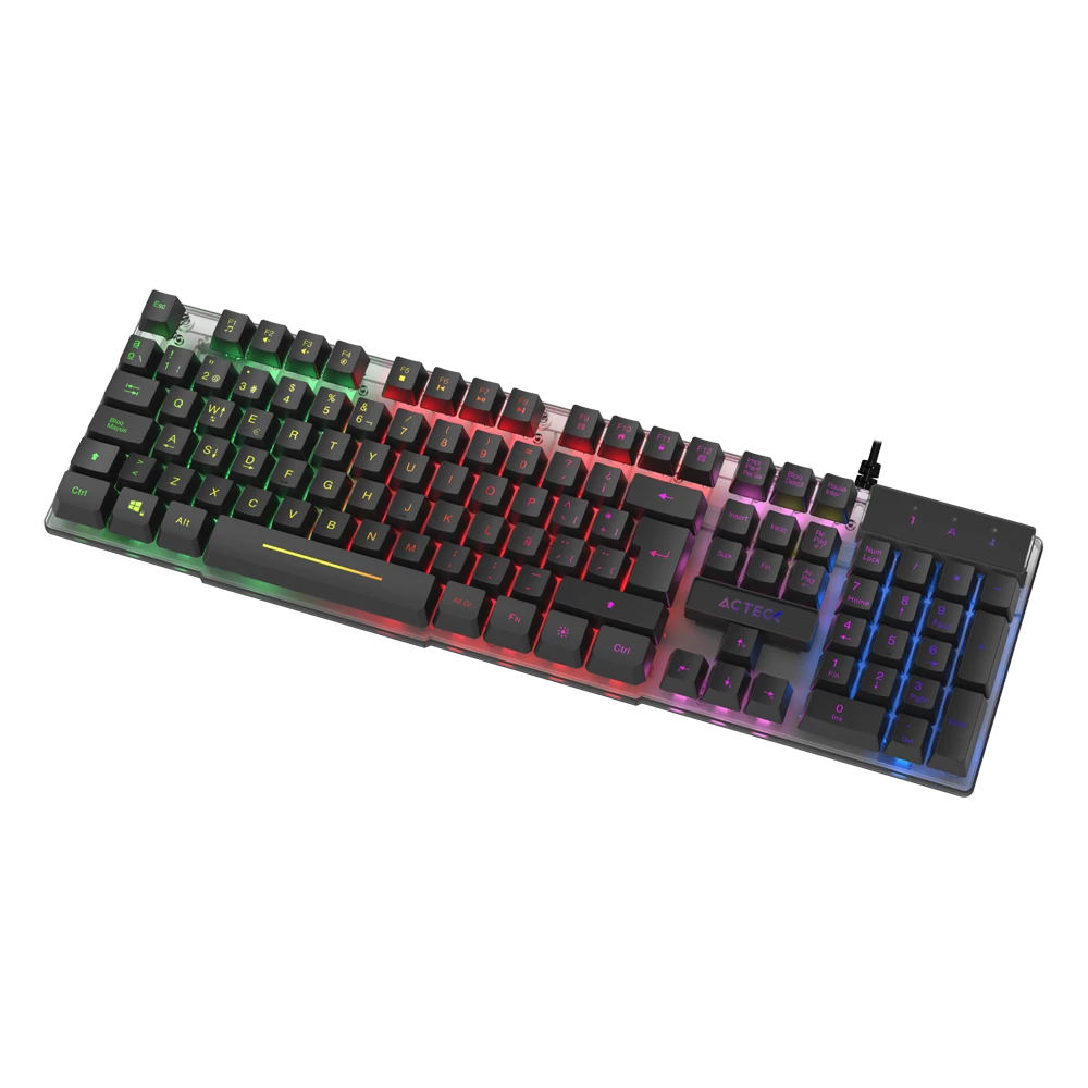 Teclado Diseño Iluminado | Led Aurean II TA220G | Alámbrico Alma Traslucida + Conexión USB A 2.0 de 1.5m | Essential Series | Negro