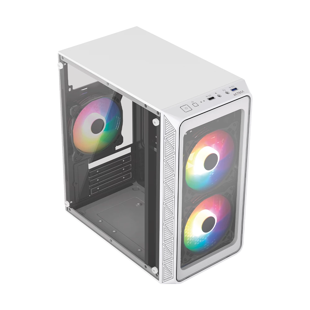 GABINETE ACTECK DOOM PRO CRYSTAL GI730C / MINI TORRE / MINI ITX MICRO ATX / FUENTE 600 W / PANEL CRISTAL TEMPLADO / 3 VENTILADORES / 3 AOS GARANTIA / BLANCO / AC-939232 AC-939232 - ACTECK