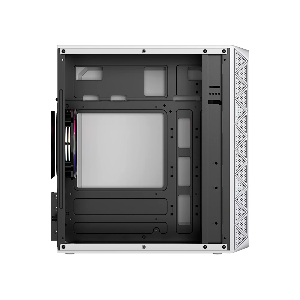Gabinete Mini Torre | Doom Pro Mesh GI730M | Max MB M-ATX Fuente ATX 600 W | 1x USB 3.0 + 1x USB 2.0 + 3xFan FRGB | Panel Izq Cristal + Frente Mesh | Blanco