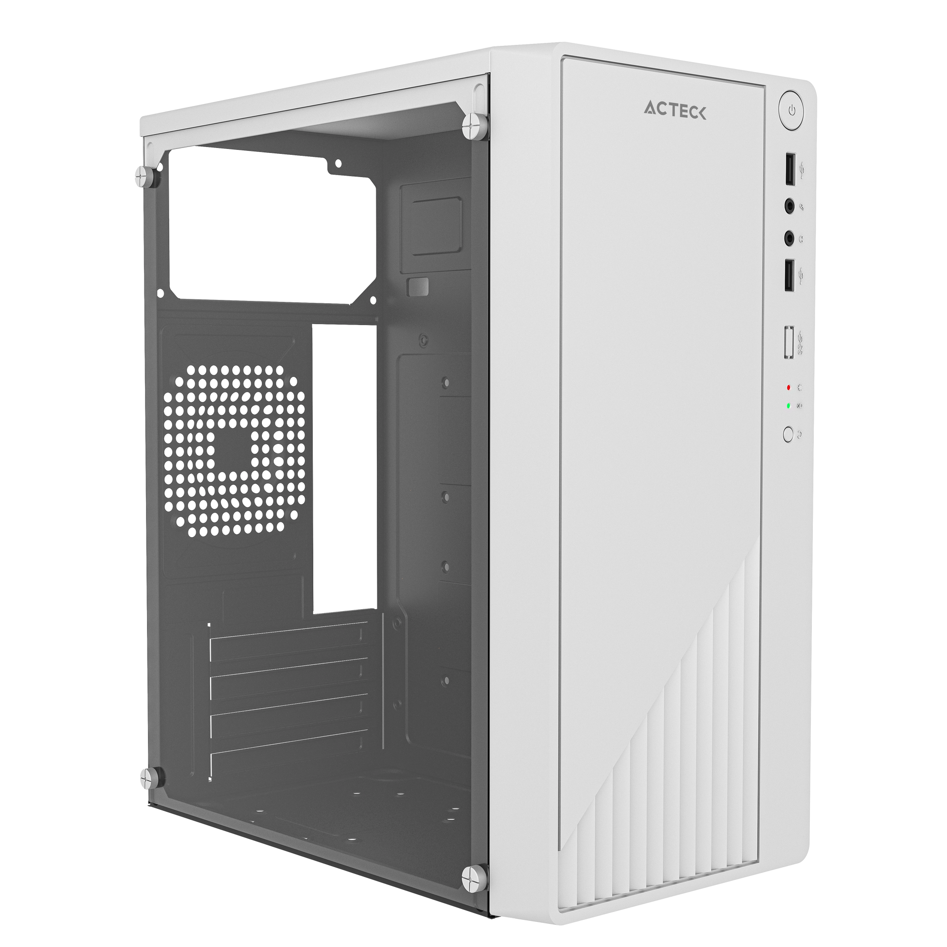 GABINETE ACTECK AC-939522 KIOTO GC220 MICRO ATXFUENTE 500W2USB 20PANEL ACRILICOBLANCO - ACTECK