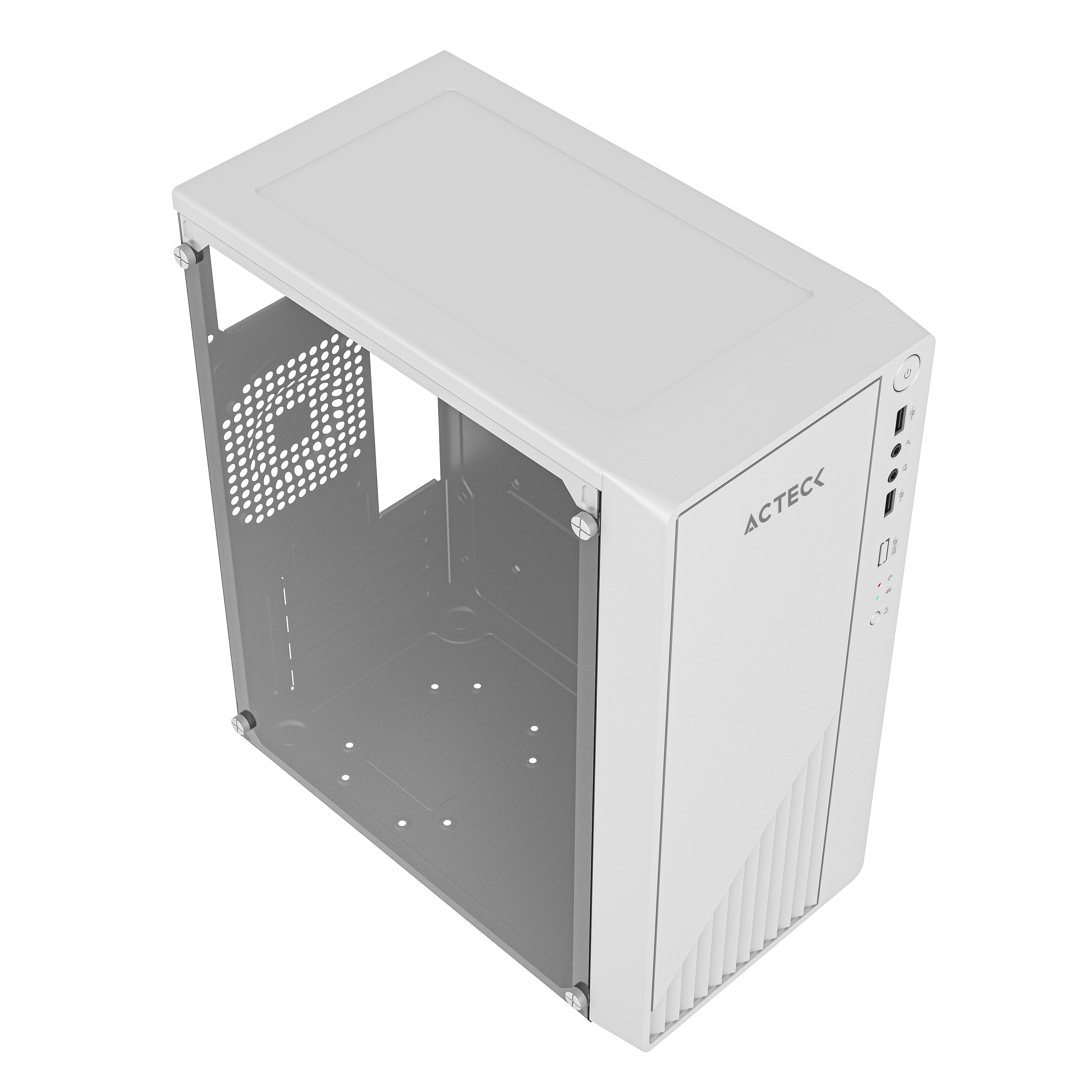 Gabinete Compacto Mini Torre | Kioto GC220 | Max MB M-ATX + Fuente ATX 500 W | 2x USB 2.0 + Panel Izq Acrilico + Frente Solido | Blanco