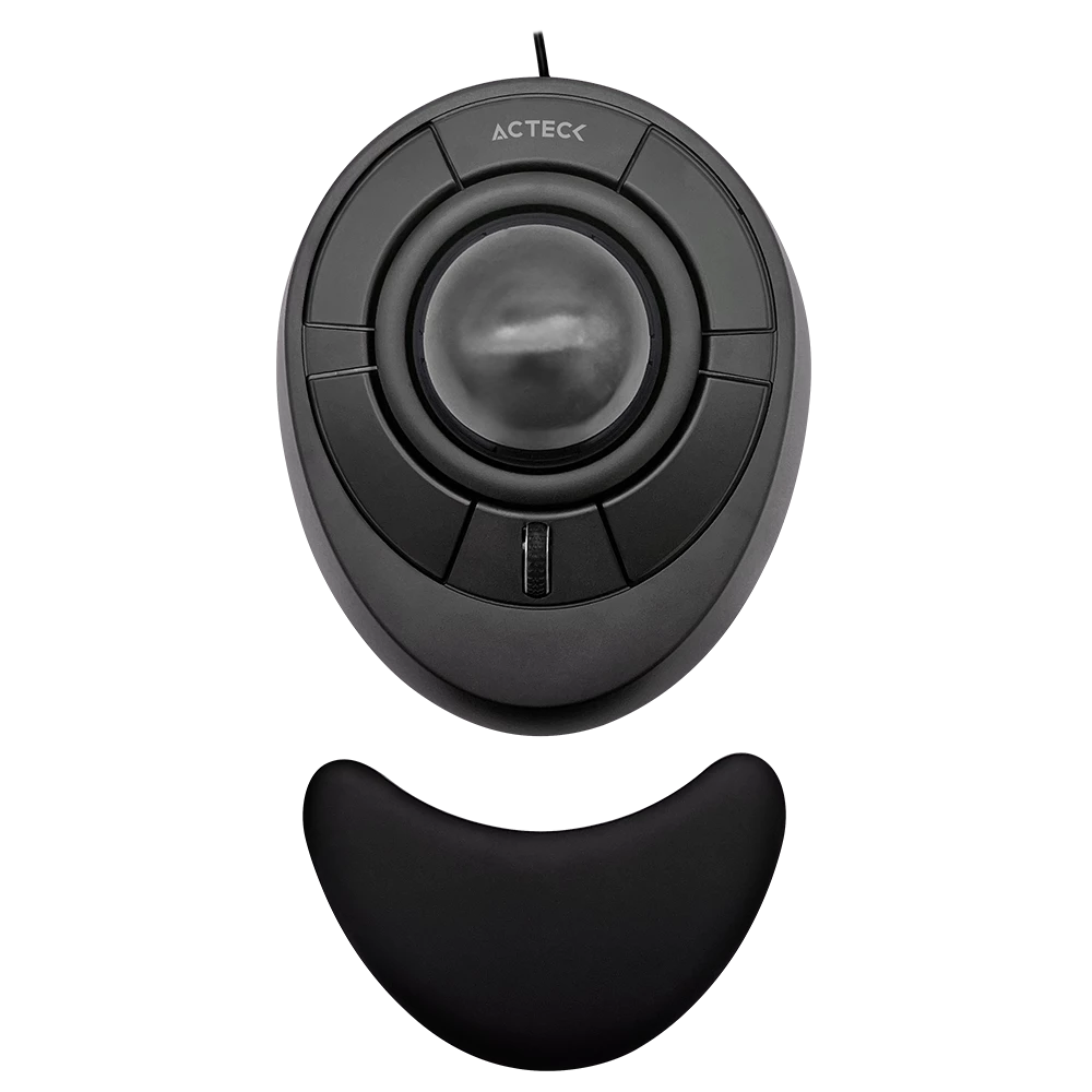 Mouse Ergonómico TrackBall | Virtuos Art X MI787 Alámbrico | Rueda de desplazamiento central + Reposa manos desmontable + Botones avance y retroceso + Conexión USB A | Elite Negro