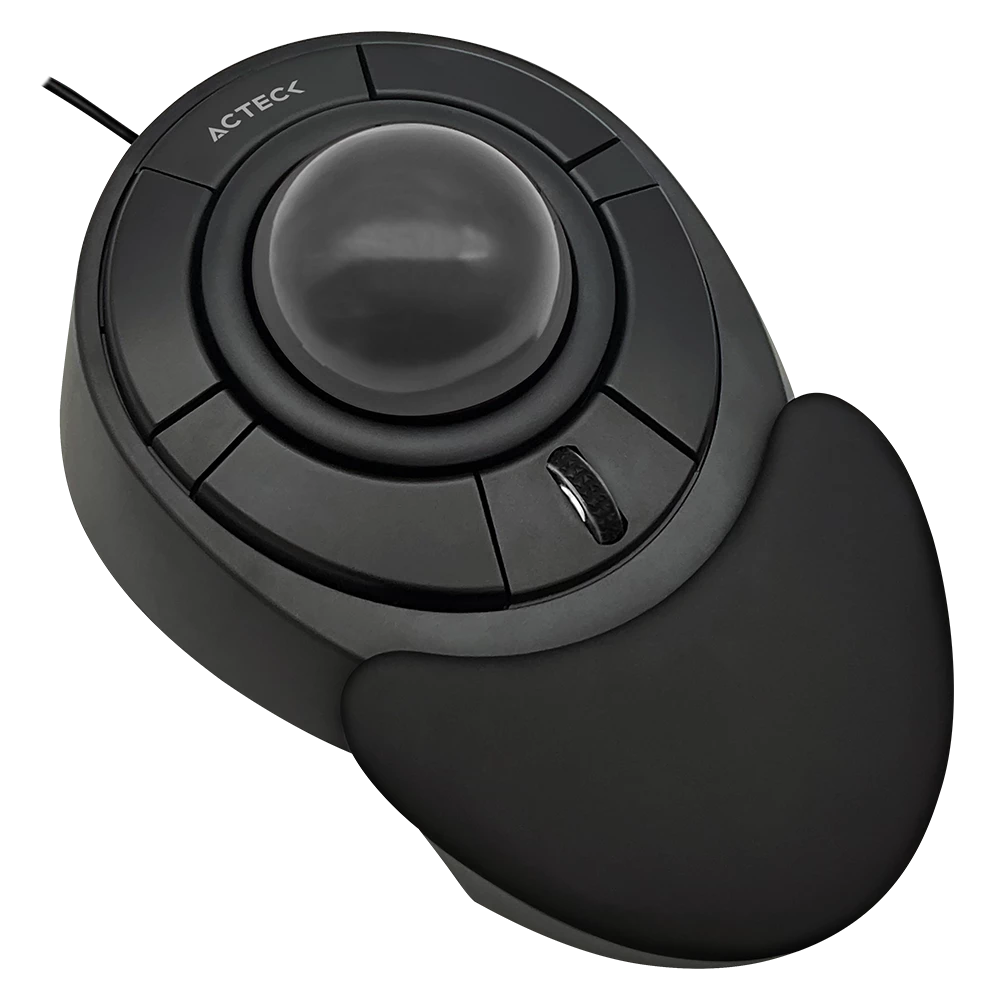 Mouse Ergonómico TrackBall | Virtuos Art X MI787 Alámbrico | Rueda de desplazamiento central + Reposa manos desmontable + Botones avance y retroceso + Conexión USB A | Elite Negro