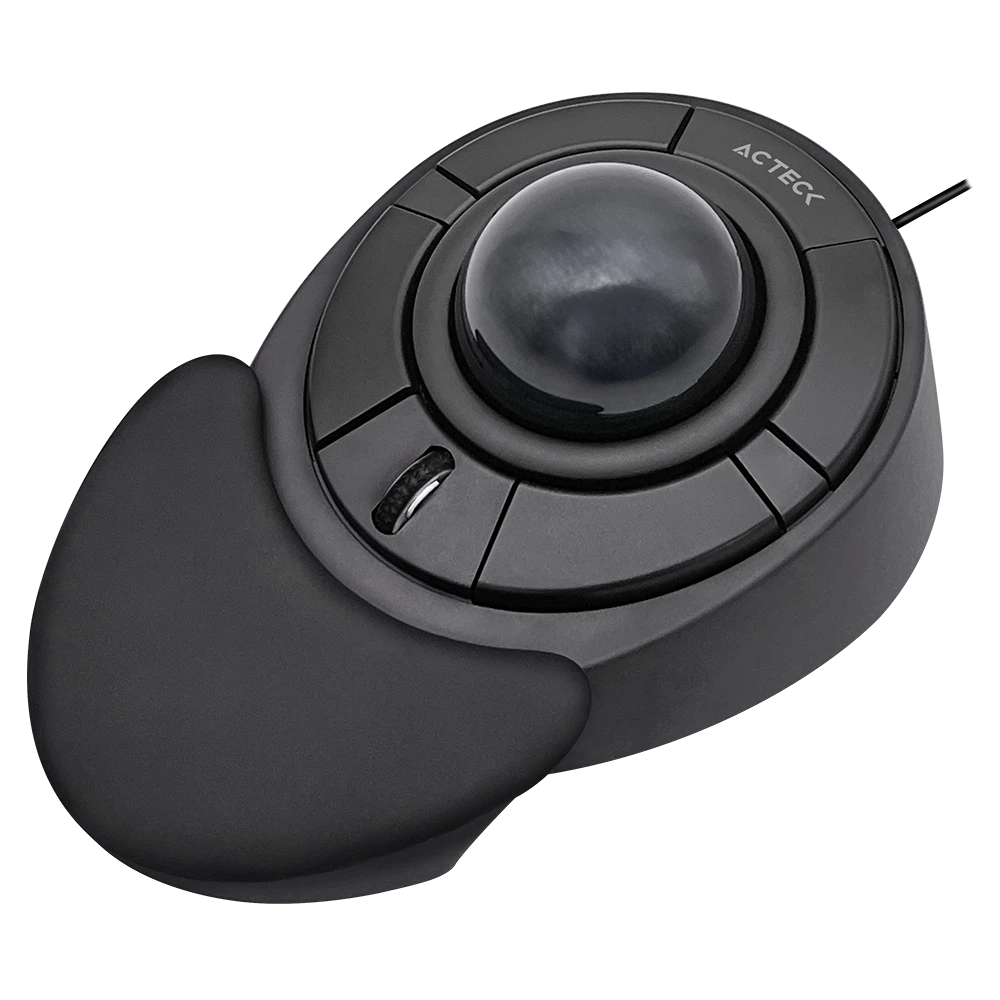 Mouse Ergonómico TrackBall | Virtuos Art X MI787 Alámbrico | Rueda de desplazamiento central + Reposa manos desmontable + Botones avance y retroceso + Conexión USB A | Elite Negro