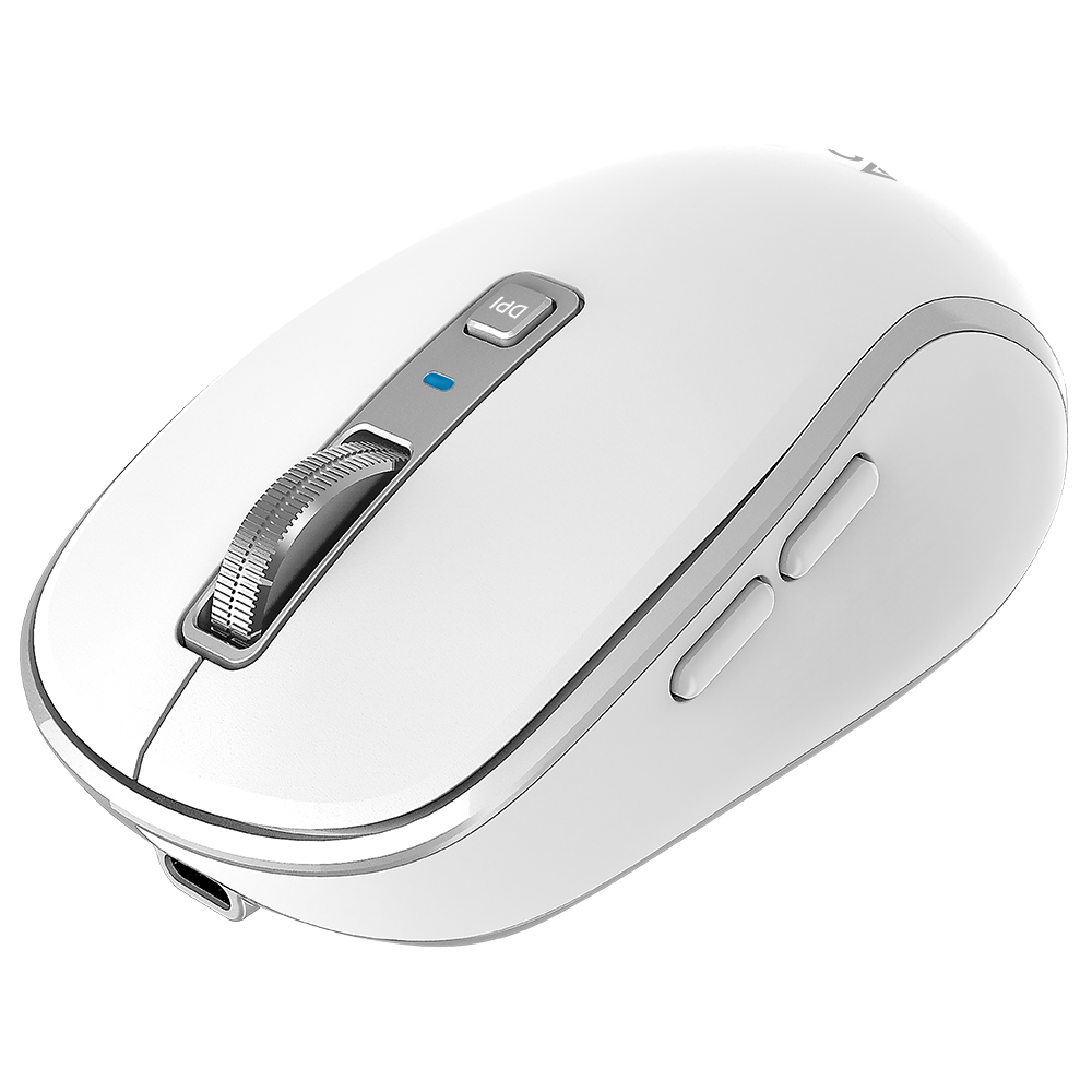 Mouse Ultra Portable Multidispositivo | Optimize Trip Pro MI580 Inalámbrico | 2.4 MHz + Bluetooth | 1600 DPI | 7 Botones | Recargable + USB-C | Elite | Blanco