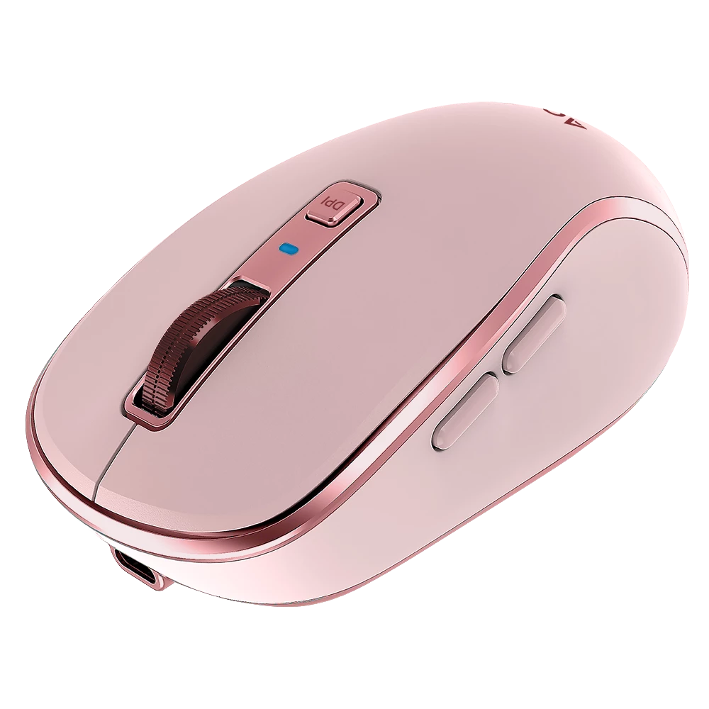 Mouse Ultra Portable Multidispositivo | Optimize Trip Pro MI580 Inalámbrico | 2.4 MHz + Bluetooth | 1600 DPI | 7 Botones | Recargable + USB-C | Elite | Rosa