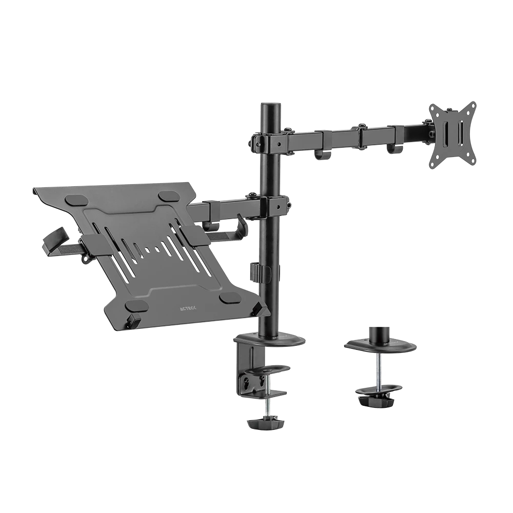 Soporte Articulado para Escritorio Articulado para 1 Monitor + 1 Laptop / 17" - 32 " | Enforce Motion SM480 | Soporta 9 kg Monitor - 4 kg Laptop | Soporte Vesa de 75x75mm | 100x100mm Fijación C-Clamp | Advanced Series | Negro