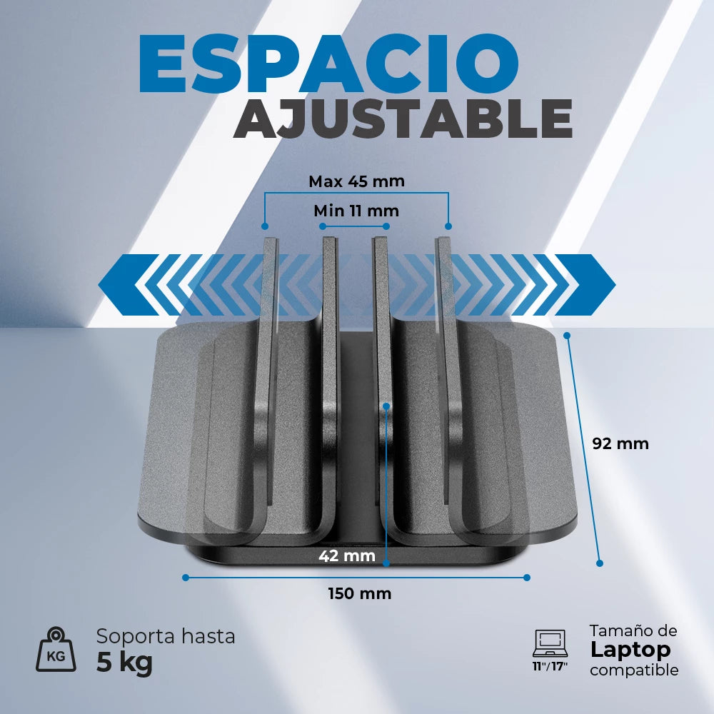 Base soporte para Laptop  11" - 17"  soporte Vertical de Aluminio | Vault Stow BN430 | Soporta 5 kg + Anchura Ajustable 45mm | Advanced Series | Negro