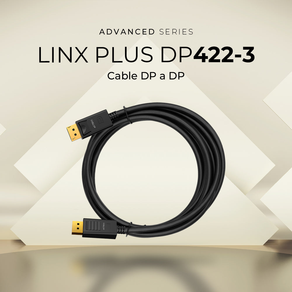 Cable DP a DP | Linx Plus DP422-3 | 4K + 60 Mhz + 2160p + 3 metros + Macho a Macho | Advanced Series | Negro